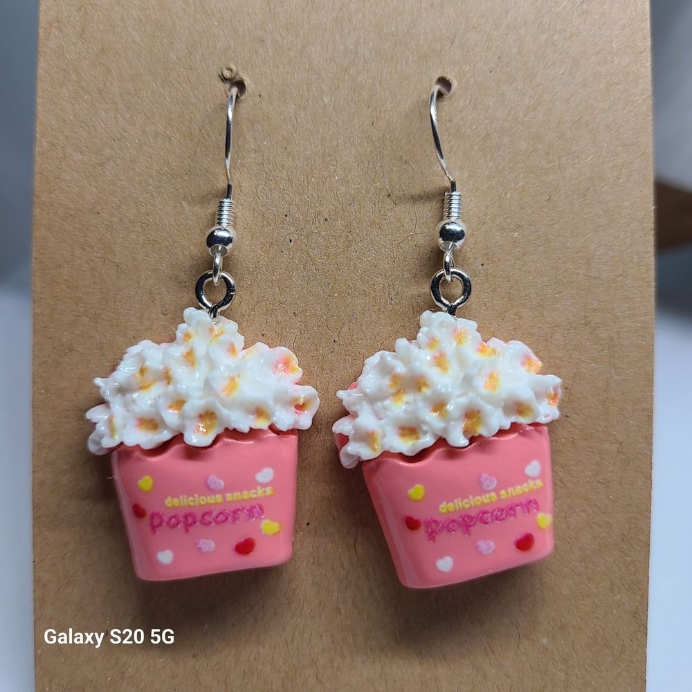 Handcrafted Cute Popcorn‎ Earrings Food Jewelry Fun Novelty NWOT Women Girls